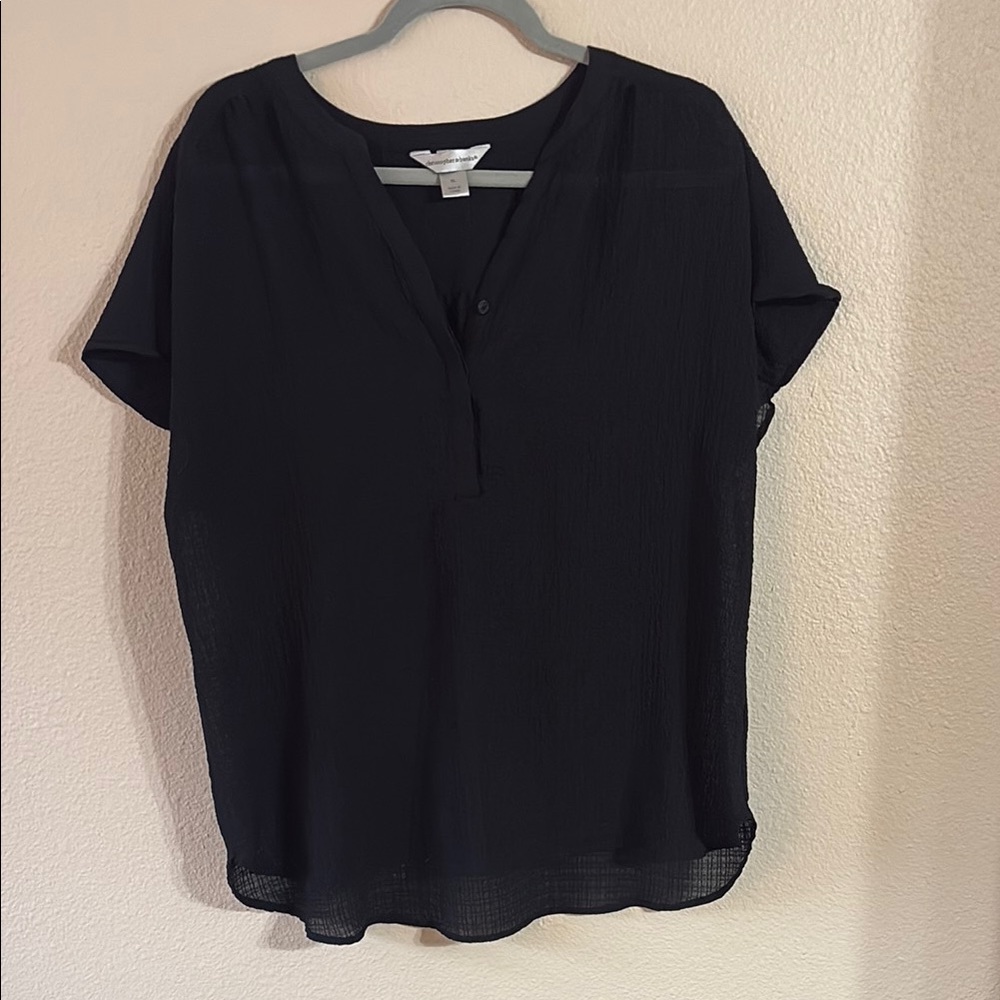 Christopher & Banks Black Short Sleeve Blouse